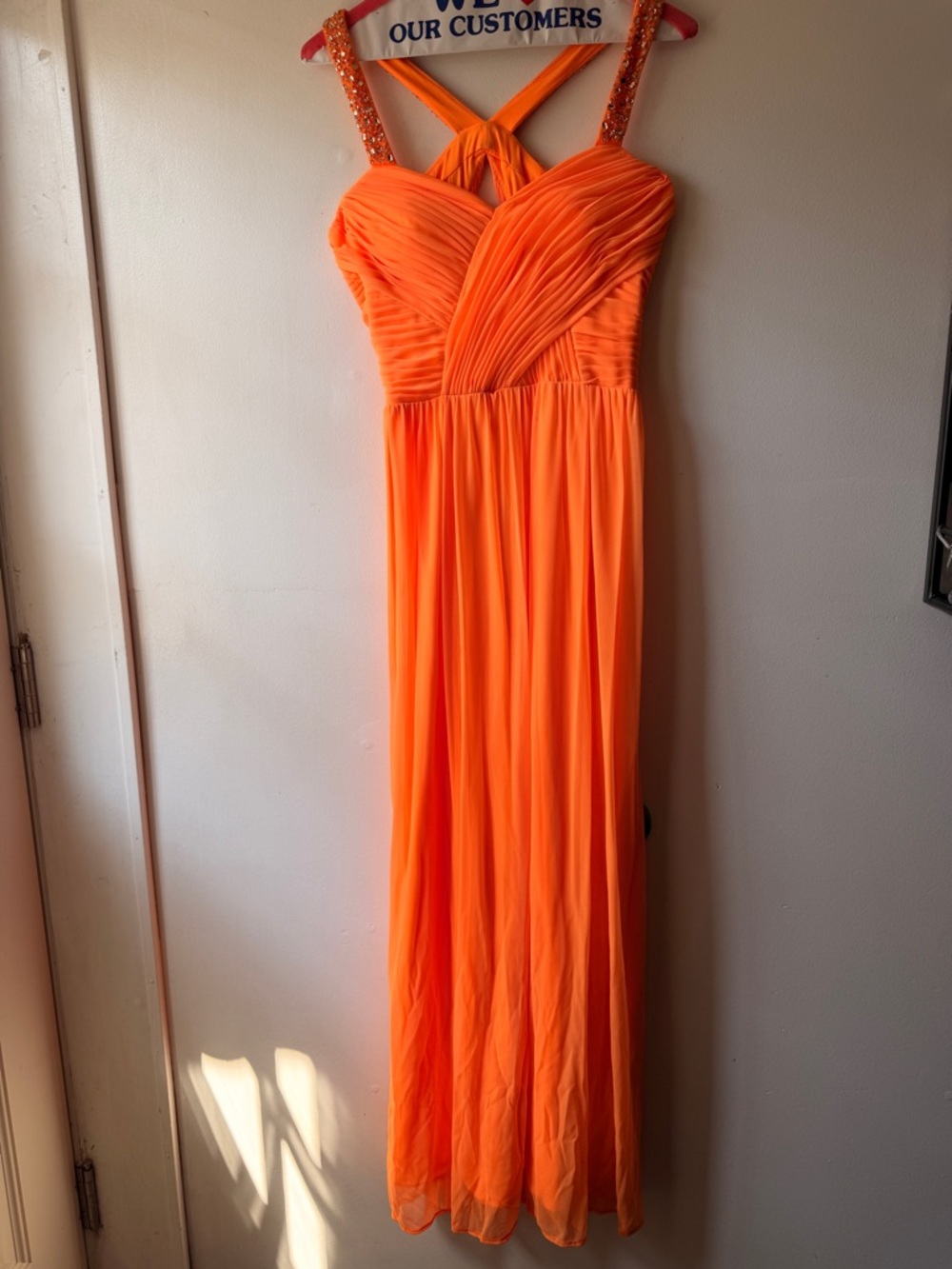 Orange Crisscross Evening Gown